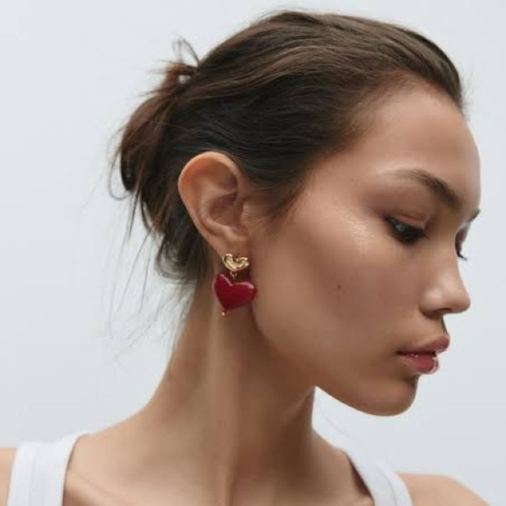 NWT Zara Double Hearts Earrings